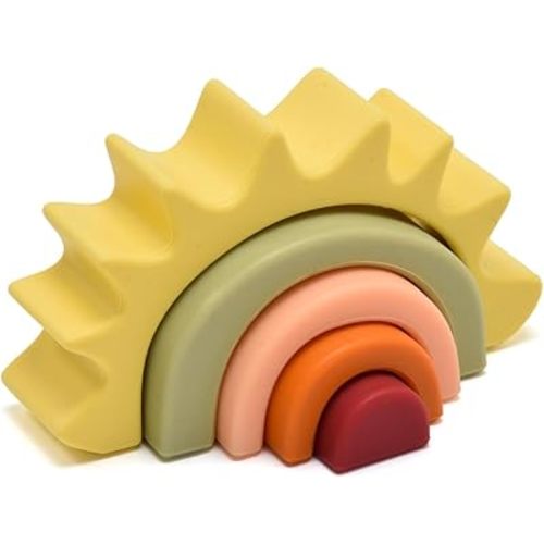 Silicone Stacker Toy 4pcs,Silicone Stacking Rainbow, Baby Stacking Toys, Stacking Toy & Teething Toys, (Yellow)