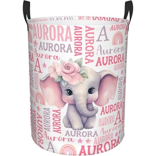 Personalized Elephant Laundry Basket For Baby Kids Boys Girls Adult Custom Hamper Basket With Name For Bathroom Bedrooms Collapsible Baby Laundry Basket, Dirty Clothes Hamper With Handles