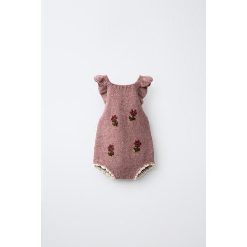 EMBROIDERED FLORAL KNIT ROMPER - Pink | ZARA United States
