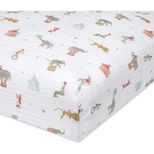 aden + anais Essentials Classic Crib Sheet, 100% Cotton Muslin, Super Soft & Breathable, Tailored Snug Fit, Elephant Circus