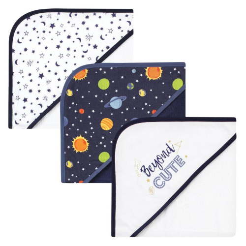 Hudson Baby Infant Boy Cotton Rich Hooded Towels, Solar System, One Size