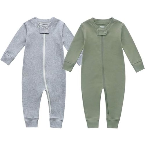 Owlivia Organic Cotton Baby Boy Girl Zip up Sleep 'N Play Pjs, Footless, Long Sleeve