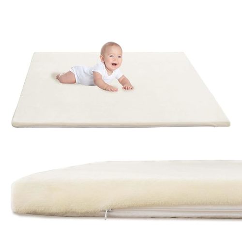 Baby Play Mat for Floor,1.3" Thick Soft Foam Playpen Mat with Removable Washable Cover,Waterproof & Anti-Slip 50" x 50" Nursery Rug for Tummy Time,Kids Crawling Mat for Toddlers Infant, Beige
