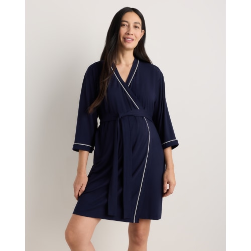 Bamboo Jersey Maternity Robe - Maternity & Post-partum in Deep Navy
