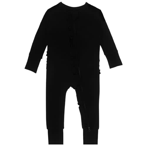 GUISBY Rayon Baby Long Sleeve Footless Rompers, 2 Way Zipper with Ruffle Sleepers 0-24 Months