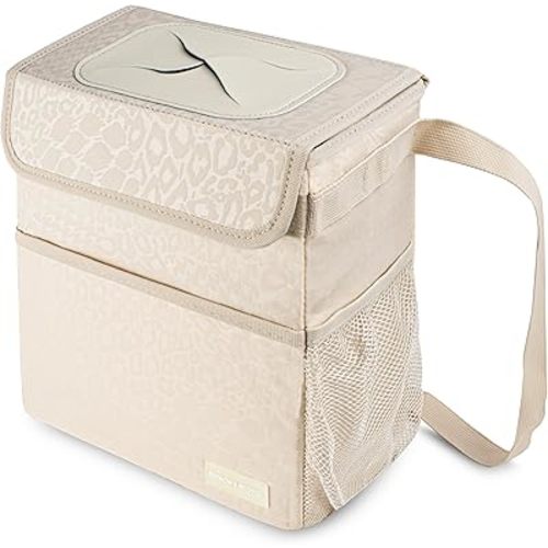 SIBOFUEGO Car Trash Can - Cute Multifunctional Interior Car Accessory for Women, Organizer and Storage with Adjustable Straps, 2 Gallons (Leopard Print Beige)