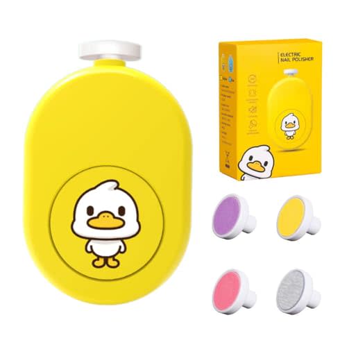 Electric Baby Nail File, Safe and Gentle Electric Baby Nail Trimmer with Interchangeable Pads, Low Noise Newborn Nail File and Baby Nail Buffer, Compact Nail Trimmer for Baby Grooming Kit (Yellow)