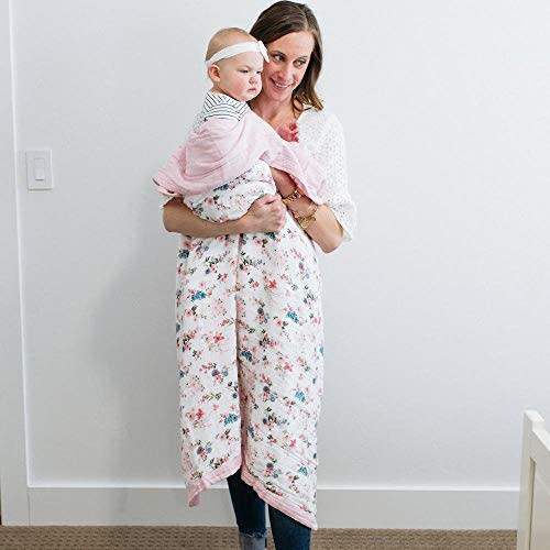 GRACED SOFT LUXURIES Softest Gentle Large Muslin Quilt, 47" x 47" Muslin Baby Receiving Blanket (Pastel Floral)