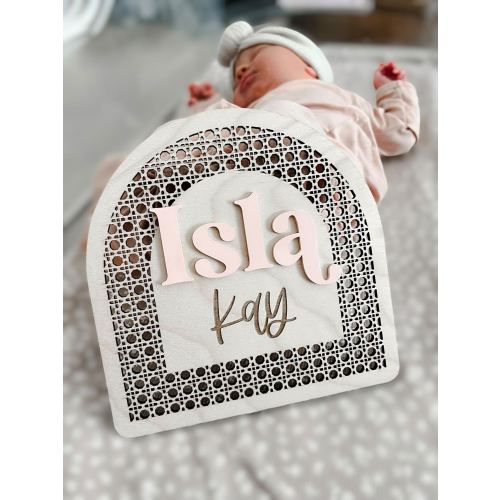 Baby Birth Announcement Sign, Boho Baby Arch Name Sign, Boho Birth Announcement, Rattan Name Sign, Boho Baby Name Sign, Baby Shower Gift