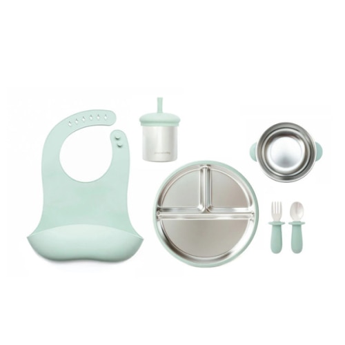 Complete feeding bundle  (Bowl + Plate + Cup + Cutlery Set + Bib)