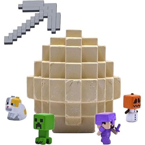 Minecraft Mine Kit – Dig Your Own Mystery Block with Mini‑Figure, Iron Pickaxe, Water‑Soak Mining Activity, Collectible Gold‑Plated Creeper (1‑in‑48), Gift for Kids 3+