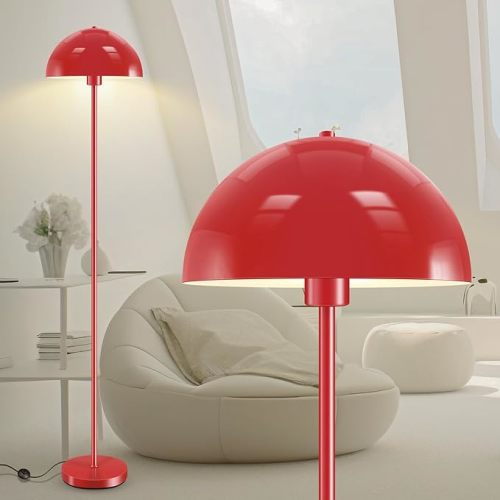 Floor Lamp, Industrial Red Floor Lamps for Living Room, 65.6in Standing Lamp, Retro Mushroom Dome Shade, Whole Metal, E26 Socket, Mid Century Modern Floor Lamp for Bedroom/Office,No Bulb