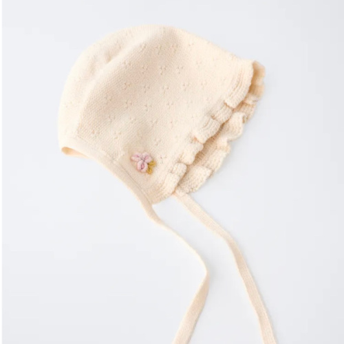 EMBROIDERED FLOWER KNIT BONNET - Ecru | ZARA United States