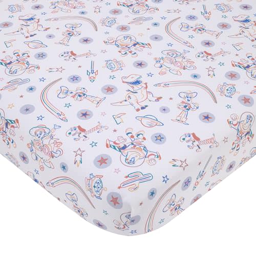 Disney Toy Story Blue, Orange, and White, Woody, Buzz, and Jessie Super Soft Nursery Fitted Crib Sheet
