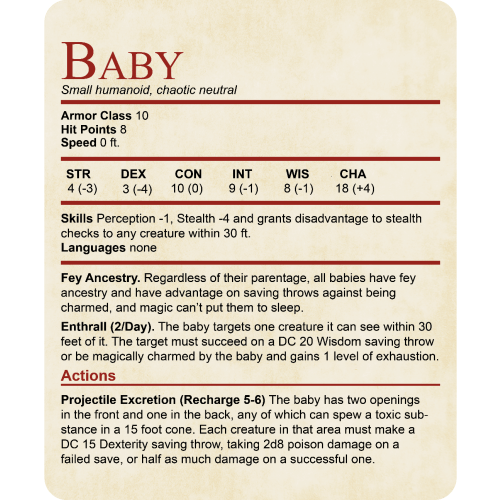 Dungeons & Dragons Baby Onesie - DnD Stat Block Bodysuit – Sunburst RPG