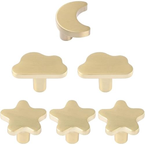 MOROBOR Decorative Gold Cabinet Knobs, 6 Pack Creative Cloud Moon Star Shaped Dresser Knob Elegant Single Hole Furniture Handles for Cabinets Drawer Door