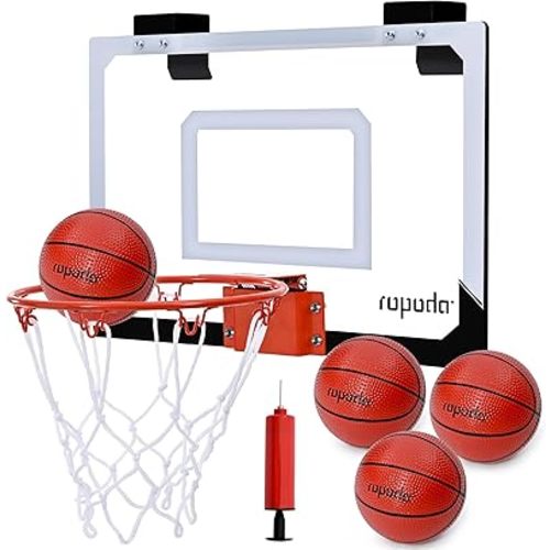 ropoda Indoor Basketball Hoop, Mini Hoop with Remote Controll, 7 LED Lights, 3 Modes Scoreboard, Mini Hoop with 4 Balls Over The Door, Basketball Hoop Indoor, Toys Gifts for Kids Adults