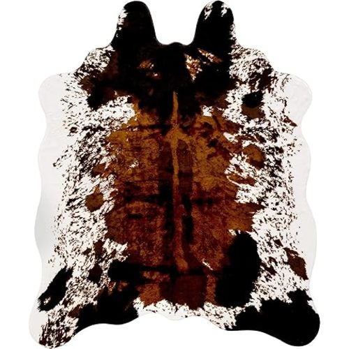 Premium Faux Cowhide Rug Large (4.6ft x 6.6ft) - No-Slip Backing, Cow Print Decor - Western Wall Art Farmhouse, Western Floor Rugs for Living Room, Bedroom, Dining Area or Office