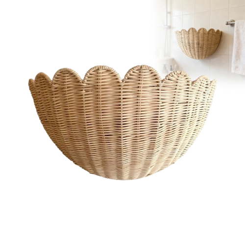 Scalloped Wicker Wall Basket - The Original - Hand Woven Basket - Scalloped Décor Wall Hanging Baskets - Hanging Wall Basket (Natural)
