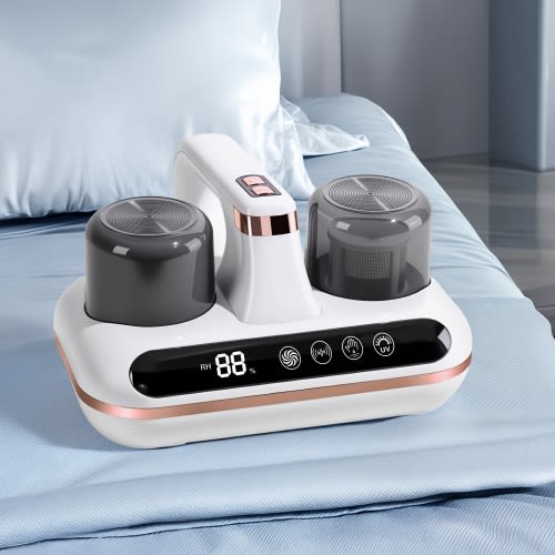 5-in-1 Mattress Vacuum Cleaner with 10Kpa Strong Suction, 80000 RPM Tapping Bed Vacuum Cleaner, Durable Handheld Vacuum, 1800mAh Large Battery, Wireless Dual Speed Mode, Dust Buster with Digital Visualization Screen for Dust & Pet Hair