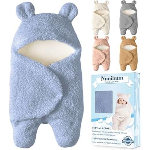 Baby Swaddle Blanket Boys Girls Cute Bear Plush Essential Receiving Blanket Ultra-Soft Newborn Registry Sleeping Wraps for Infant 0-6 Months - Blue
