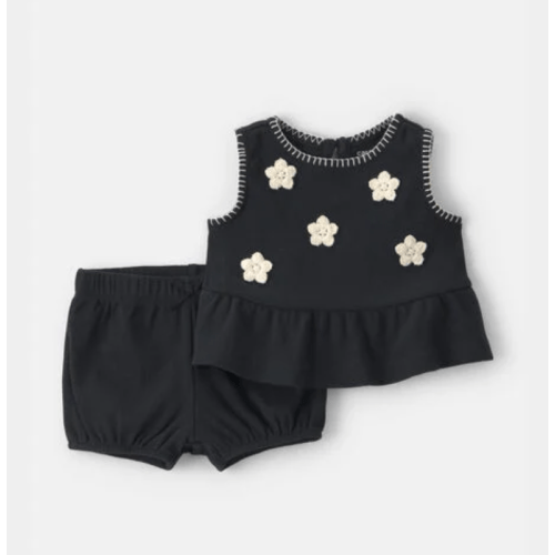 Baby Girl 2-Piece Floral Embroidered Top & Short Set - Black | Carter's
