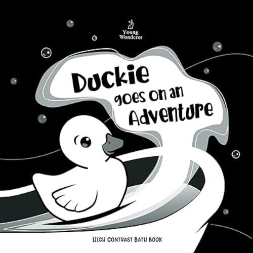 Duckie Goes On An Adventure High Contrast Black and White Baby Bath Book, Sensory Play, Bath Toy, Baby Book,