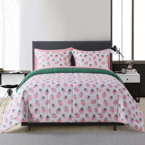 Mainstays 7-Piece Reversible Bed in a Bag with Laundry Tote, Strawberry, King