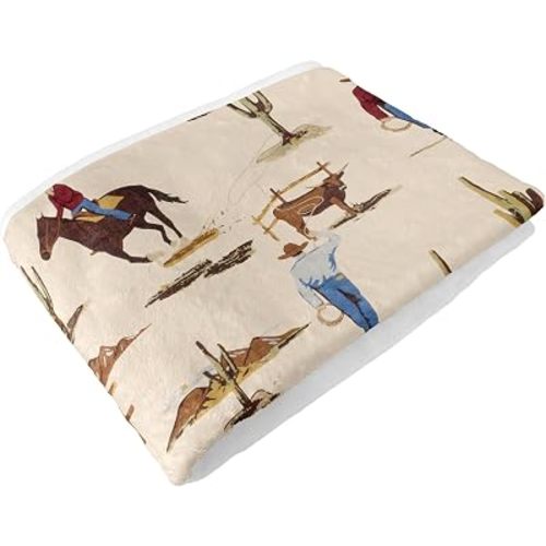 Sweet Jojo Designs Soft Toddler Blanket (Western Cowboy) for Boys, Children, Kids Throw Blankets 40x50in - Baby Swaddle Receiving Blankets Minky Fleece (Tan, Wild West, Southern Charm, Country, South)