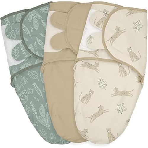 Baby Swaddle Sacks, 3-Pack Newborn Organic Cotton Swaddle Wrap, Adjustable Swaddle Blankets, Nursery Swaddling Essentials for Newborn 0-3 Months, Infant Shower Items Gift