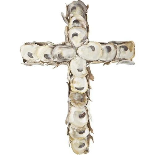 Mud Pie SMALL OYSTER SHELL CROSS, ocean white, 7x5 (4261123)