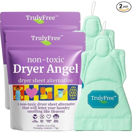 Truly Free Dryer Angel - Natural Dryer Sheet Alt, Non-Toxic Reusable Fabric Softener Booster Sheets, Safe for Babies and Sensitive Skin, Laundry Room Essentials - Germanium Scent - 2 Packs + 2 Refills