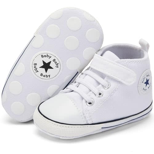 BACSAC Baby Boys Girls Canvas High Top Shoes Newborn Infant First Walking Sneakers with Hook and Loop Breathable Lightweight Non-Slip