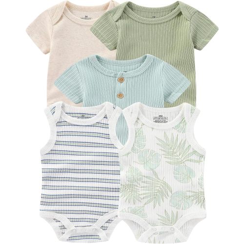 ZAVBABY Newborn Baby Girls Bodysuits Rib Summer Infant Clothes Outfit Set 6-9 Month