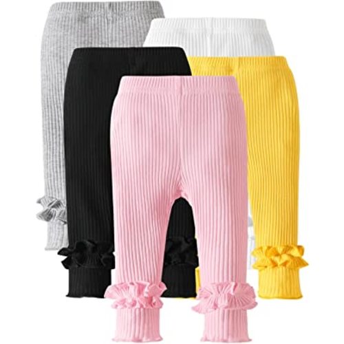U·nikaka Toddler and Baby Girl Stretchy Flare Pants with Ruffle Fleece Pants and Leggings 5-Pack