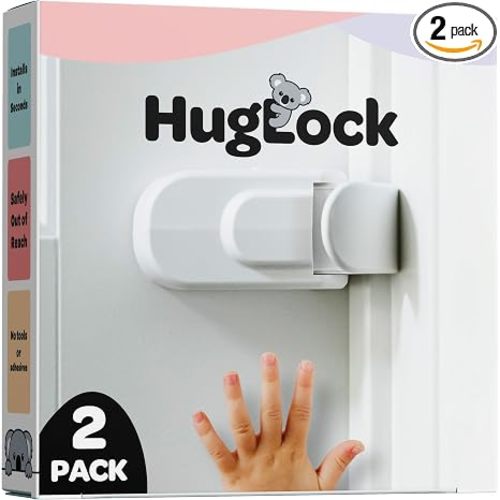 Huglock - The Snap-On Door Lock Kids Can't Reach or Defeat - No Tools or Adhesives Required - Works With Door Knob, Lever or Handle - Childproof Safety Locks are Toddler, Baby and Child Proof (2 pack)