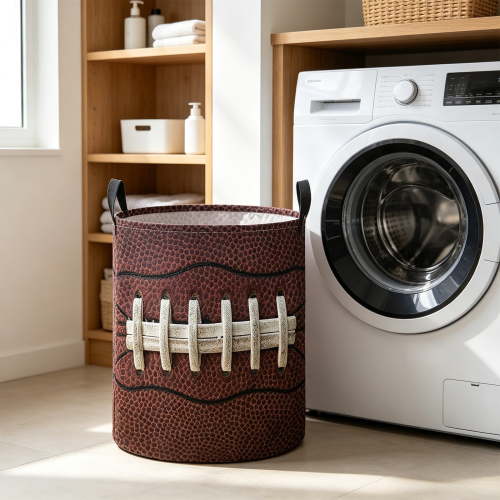 Yardvibe Football Laundry Hamper, 13.78"x19.6" Large Capacity Laundry Baskets with Handles, Waterproof Cloth Toy Storage for Bedroom, Bathroom, Nursery, Lightweight Design (D)