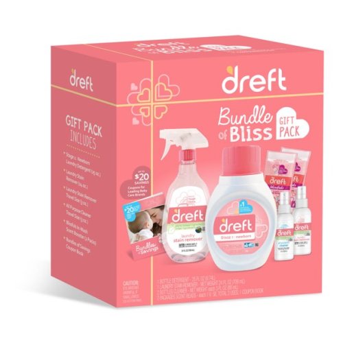 Dreft Bundle of Bliss Gift Pack, includes Newborn Laundry Detergent, Laundry Stain Remover, All-Purpose Cleaner, In-Wash Scent Booster