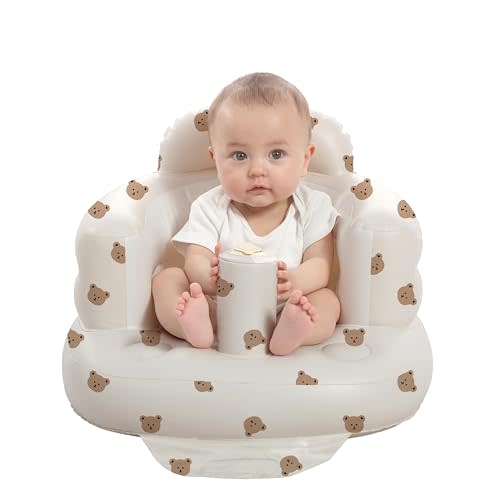 AGITVPS Inflatable Seat for Babies 3-36 Months, Built in Air Pump Baby Chair Sit Me up Floor Seat for Baby, Bumbo Seat for Learning to Sit, Feeding, Camping (Bear)