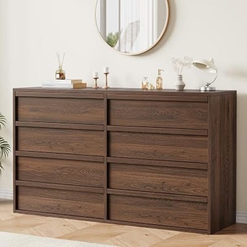 Garvee 8 Drawer Dresser for Bedroom, 54" Wide Modern Dressers & Chest of Drawers with Large Storage, Wooden Dresser Organizer Closet for Living Room, Entryway, Nursery, Walnut