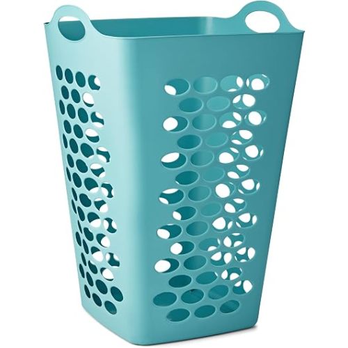 2 Bushel Square Laundry Hamper with Ventilation Holes, Flexible Plastic Teal Laundry Basket, 26" Height for Apartment & Dorm