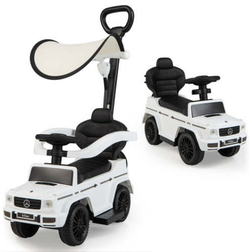 3-in-1 Ride on Push Car Mercedes Benz G350 Stroller Sliding Car With Canopy-White