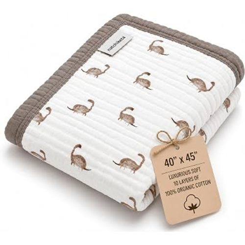 Organic Cotton Muslin Baby Blanket for Boys & Girls - Luxurious Soft Toddler Quilt for Swaddling - Gender Neutral Blanket - Baby and Toddler Gift - Dinosaur