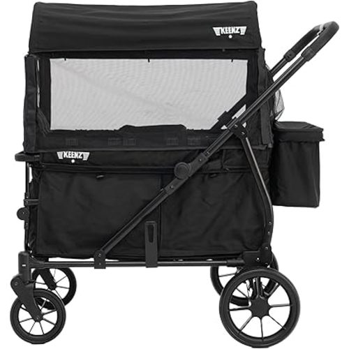 Keenz Viva 4-Passenger Compact Stroller Wagon for Kids with Foldable Frame, Push/Pull Handle, EVA Wheels, and Mosquito Net Canopy – Lightweight Wagon for Families, Black