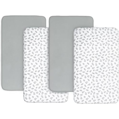Baby Bassinet Sheets 4 Pack Compatible with ANGELBLISS, BIERUM, COWIEWIE, Fodoss, and BCOL Baby Bassinet, Ultra Soft & Skin-Friendly, Washer & Dryer, Grey