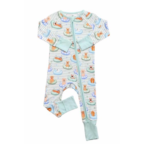 Convertible Zip Romper in Poolside Pups Blue | Caden Lane