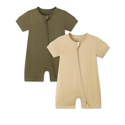 JunNeng Baby 2 Pack Rayon of Bamboo Romper Sleeper 2 Way Zipper Short Sleeve Jumpsuit Zipper Footless One-piece