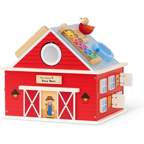 Monläurd® Wooden Activity Cube for Toddlers 1-3, Farm Barn Montessori Busy Board Toy, 12-in-1 Sensory Activity Center for Baby Fine Motor Skills, Large Educational Learning Toy for Boys Girls