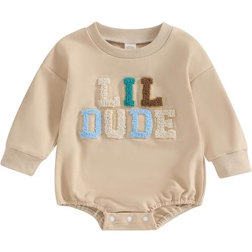 VISGOGO Newborn Infant Baby Boy Girls Oversized Romper Little Dude Sweater Onesie Coming Home Outfit Neutral Clothes