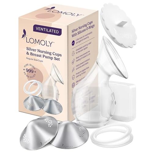 Silver Nipple Covers Breastfeeding: Pure 999 Silver Nipple Shield | Silver Nursing Cups w/Breast Shields, Hands-Free Breast Pump (Silver, L - 1.8x0.6)